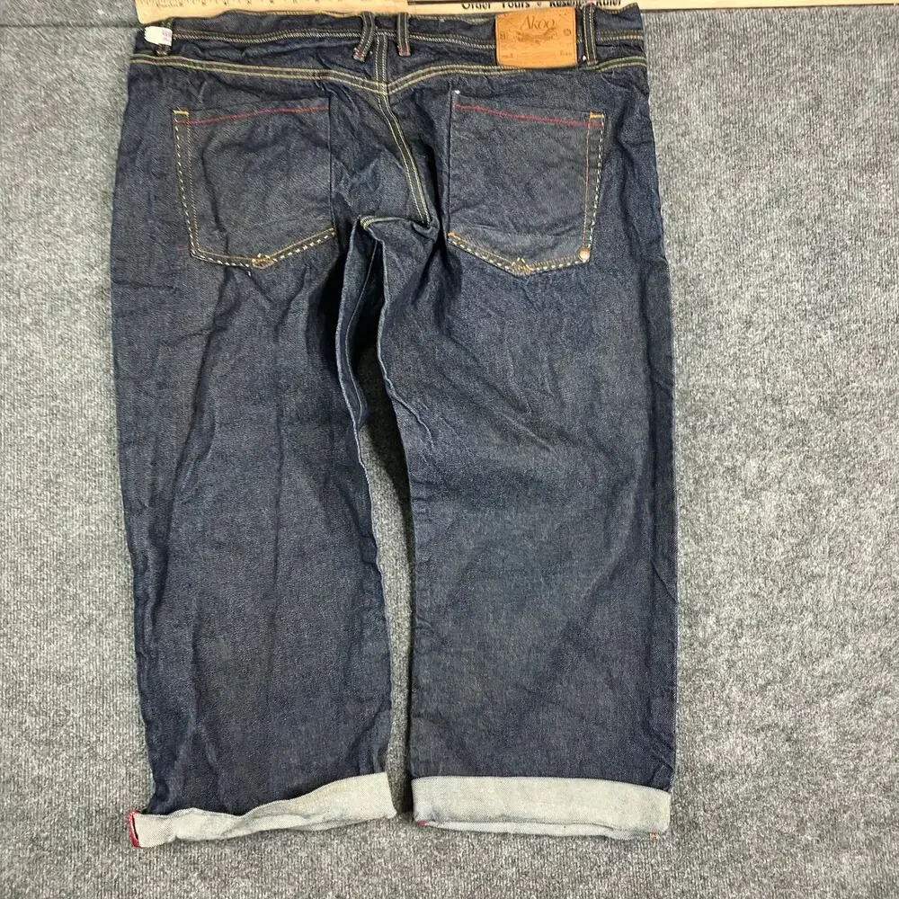 AKOO Jeans Womens Size 44 Dark Wash Cuffed Denim Relaxed Fit Streetwear Casual‎